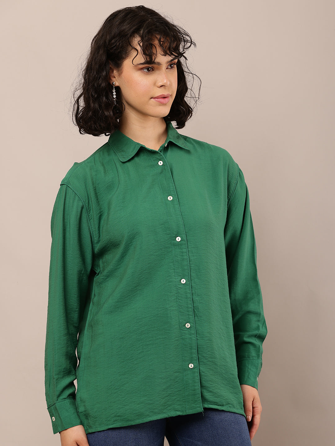Cotton Full Sleeve with Shirt Collar Green Shirt