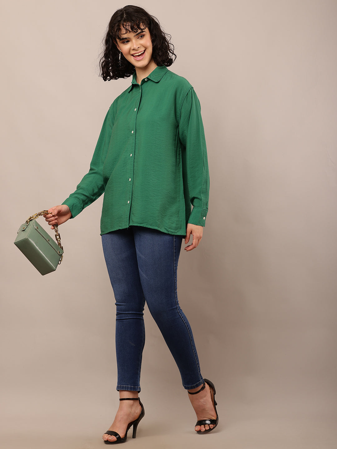 Cotton Full Sleeve with Shirt Collar Green Shirt