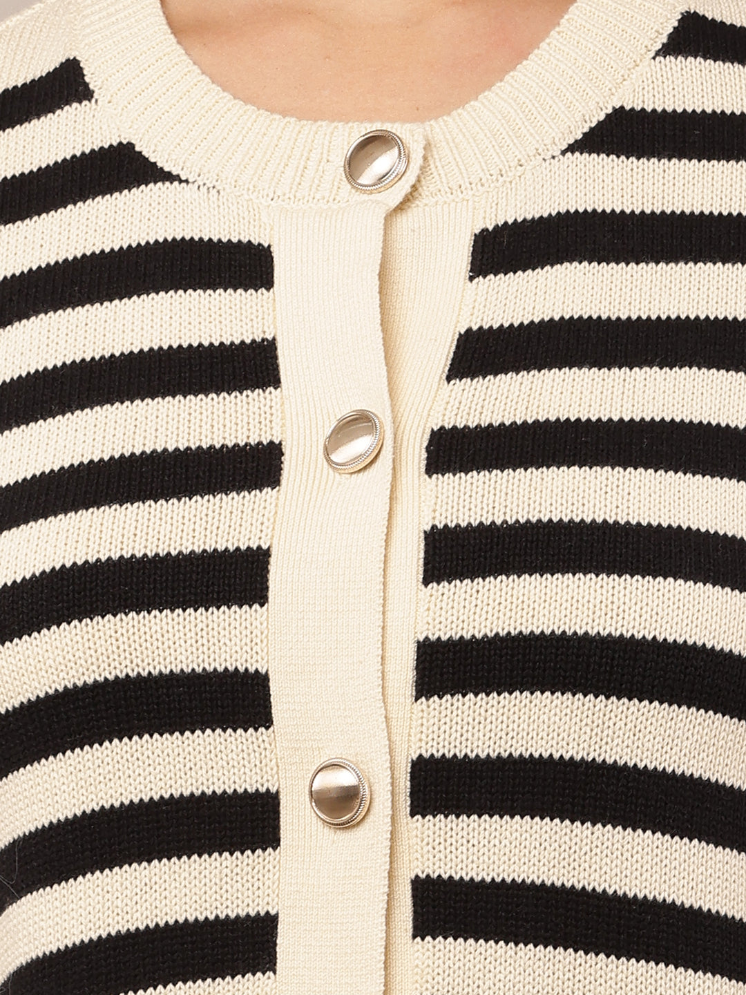 Cotton Full Sleeve with Round Neck Striped Cardigan