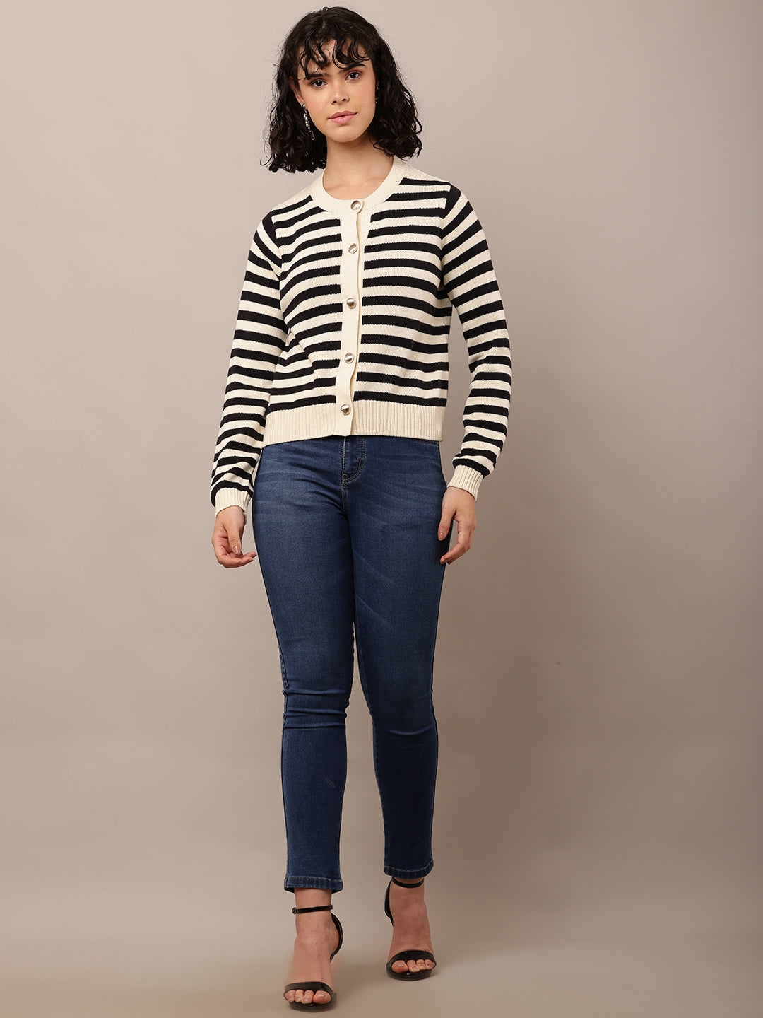 Cotton Full Sleeve with Round Neck Striped Cardigan