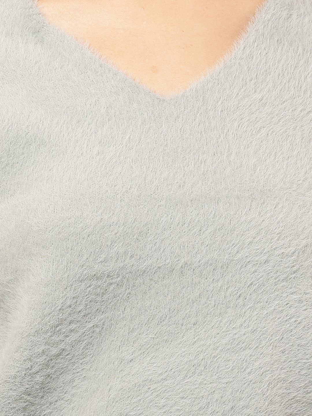 Nylon Full Sleeve with V-Neck Grey Sweater