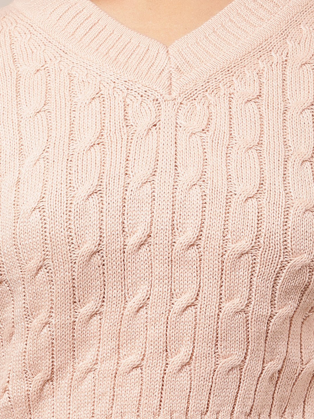Acrylic Sleeveless with V-Neck Cable knit Pink Sweater Vest