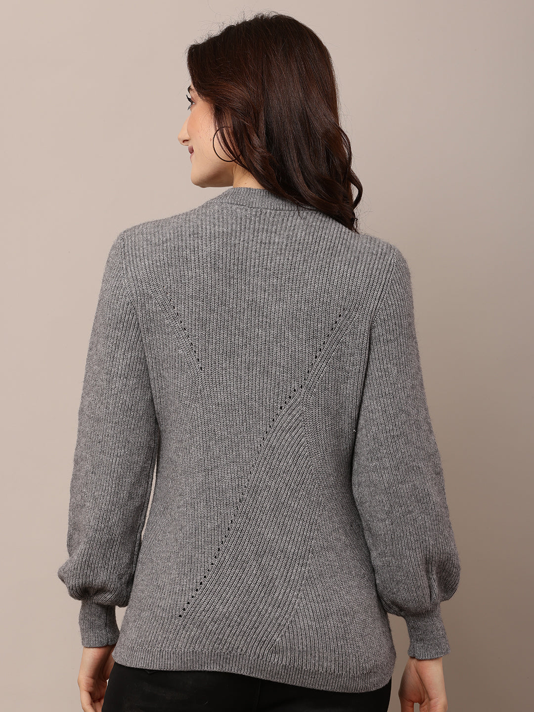 Acrylic Full Sleeve with Round Neck Grey Sweater