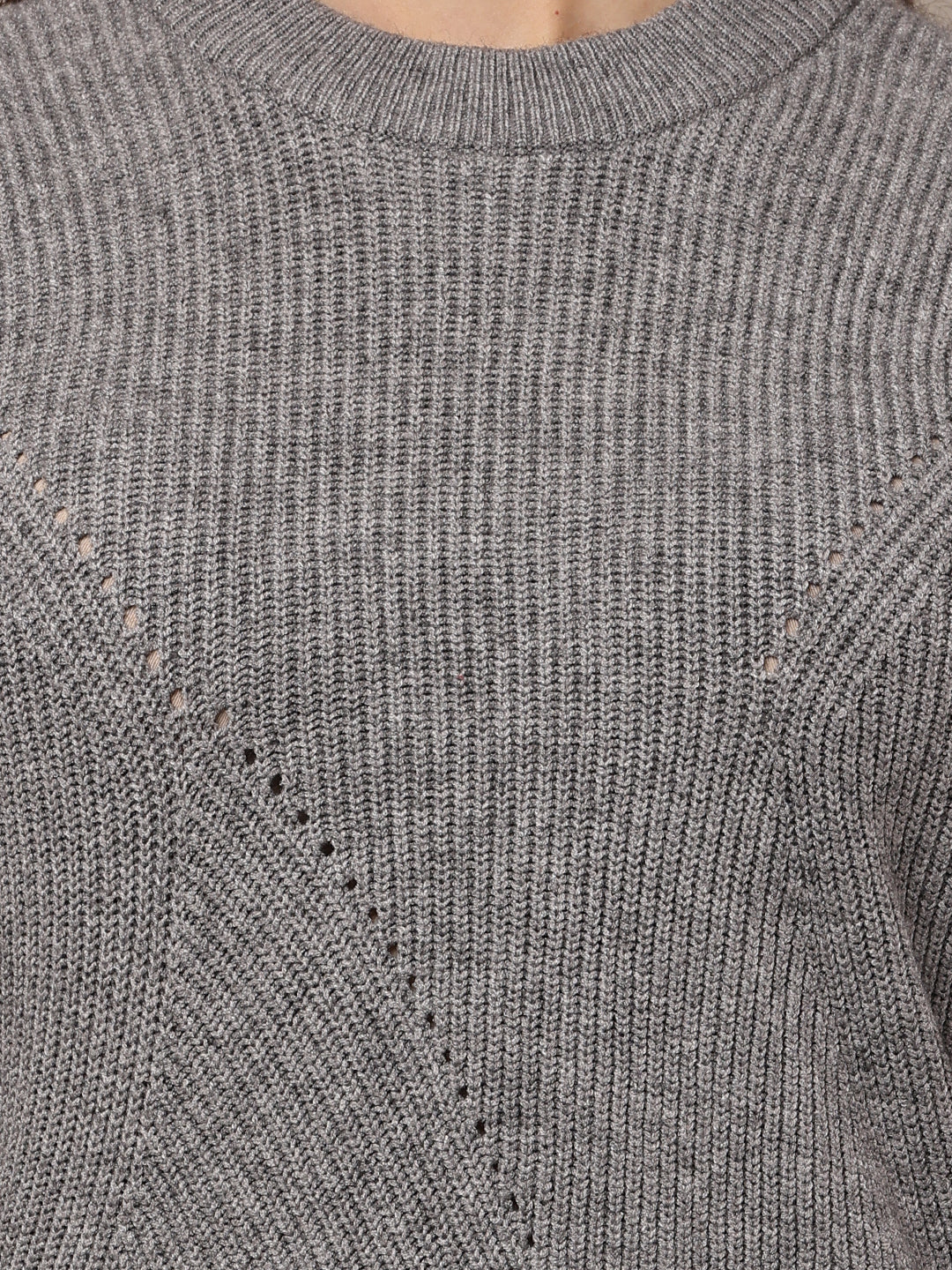Acrylic Full Sleeve with Round Neck Grey Sweater