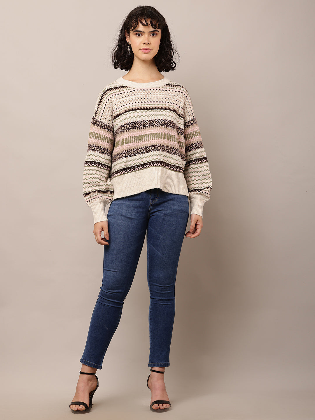 Nylon Full Sleeve Crew Neck Multicolour Printed Sweater