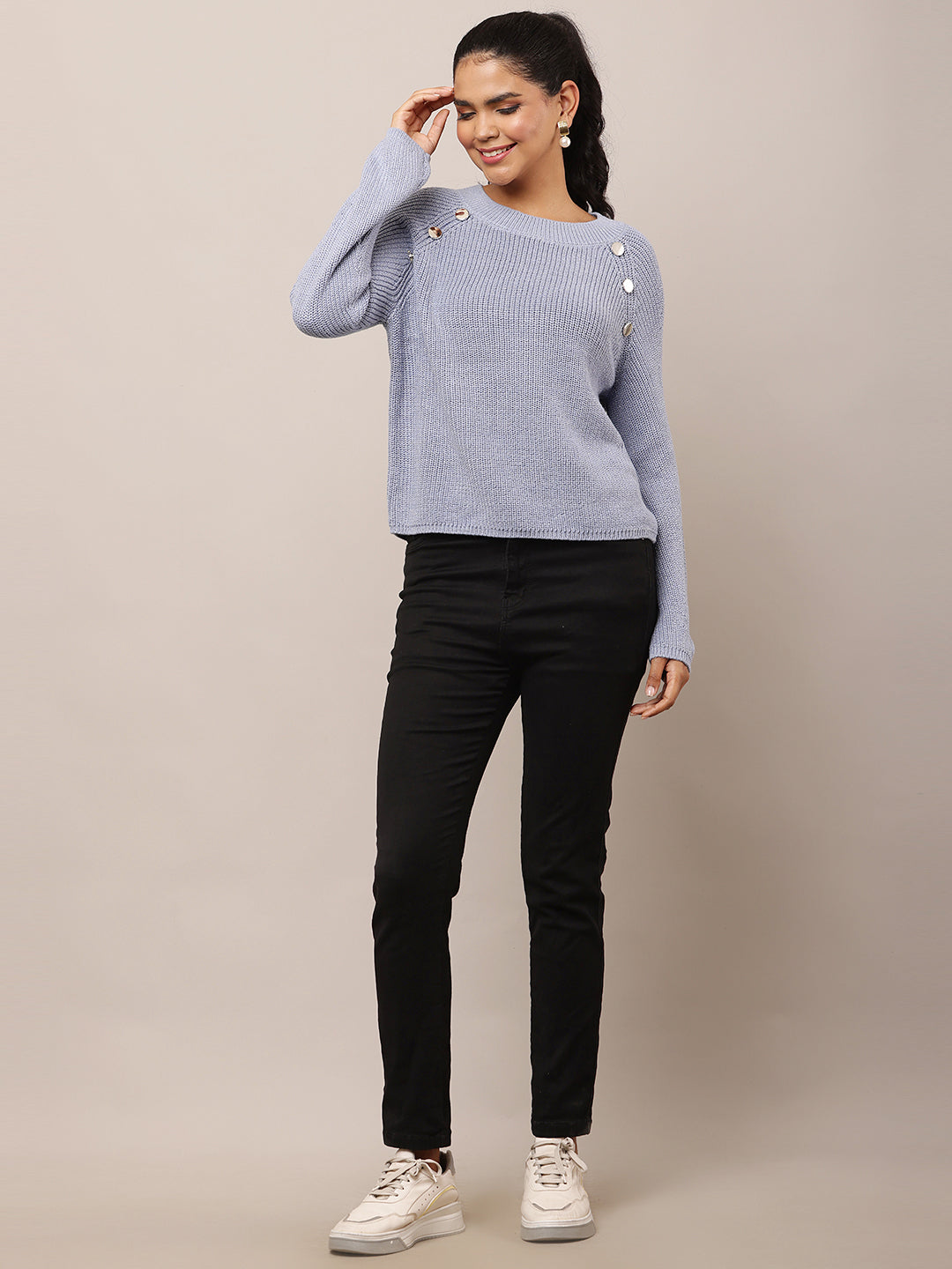 Cotton Crew neck with Full Sleeve Blue Sweater