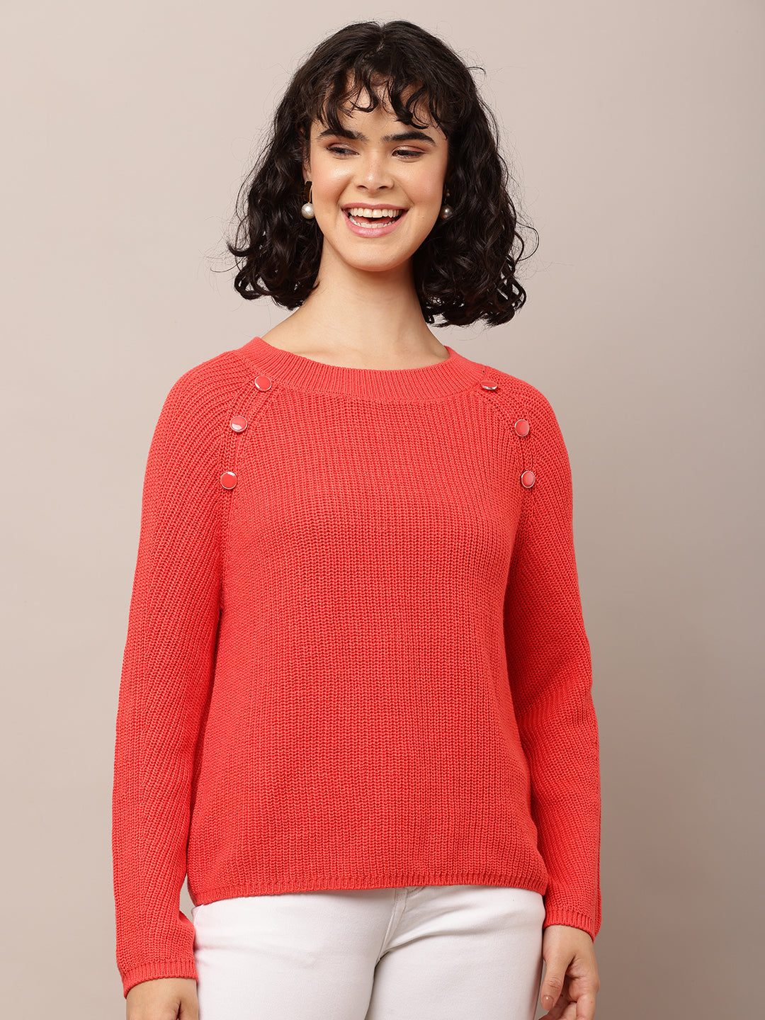Cotton Crew neck with Full Sleeve Red Sweater