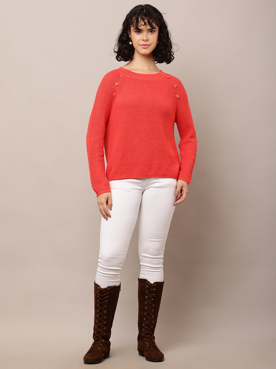 Cotton Crew neck with Full Sleeve Red Sweater