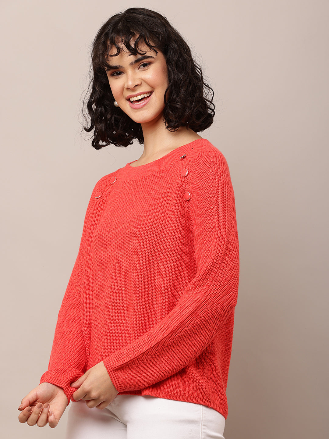 Cotton Crew neck with Full Sleeve Red Sweater