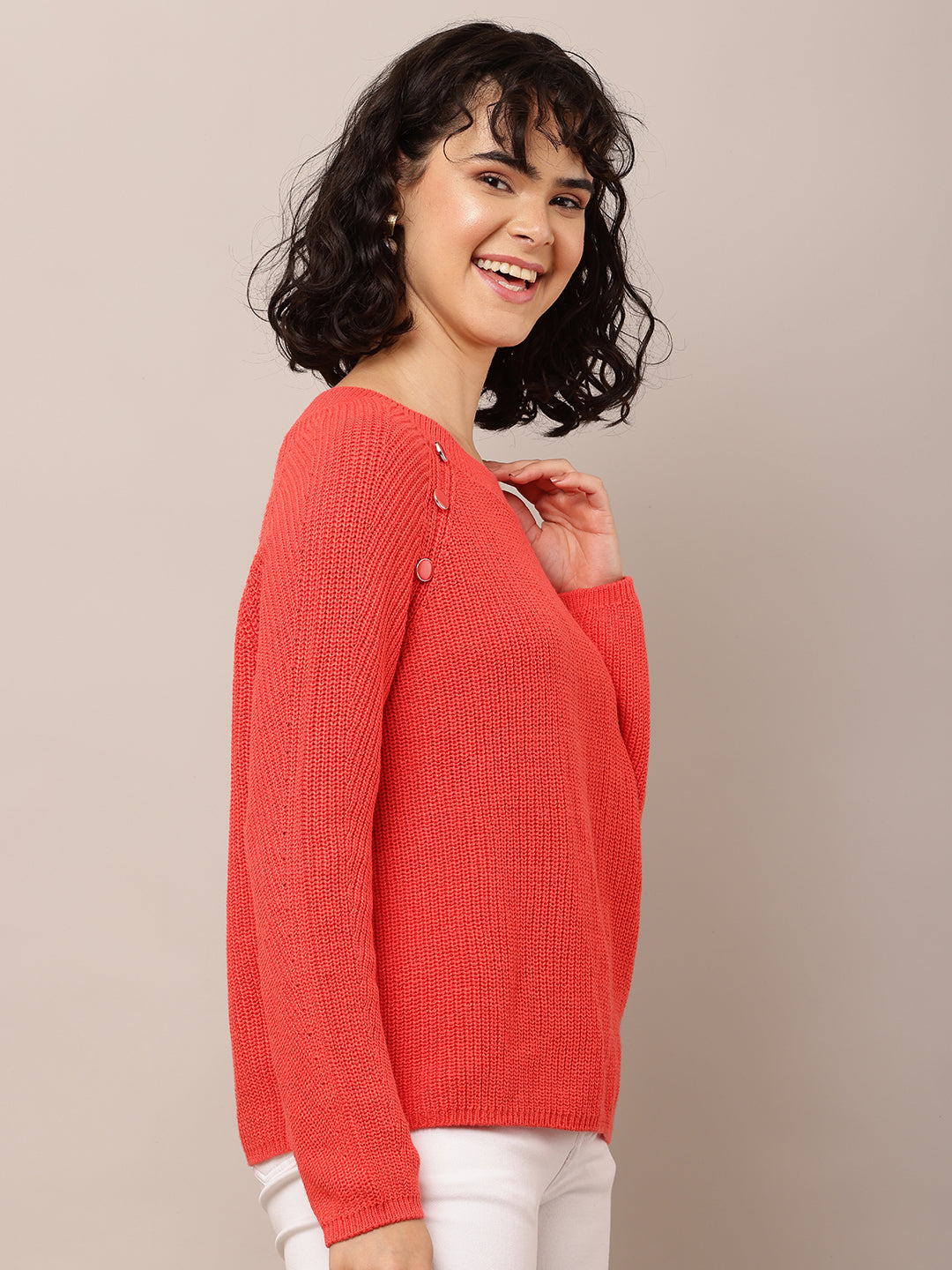Cotton Crew neck with Full Sleeve Red Sweater