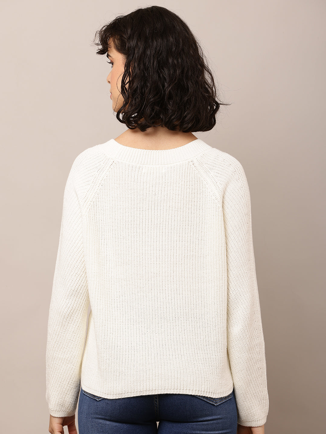 Cotton Crew neck with Full Sleeve White Sweater