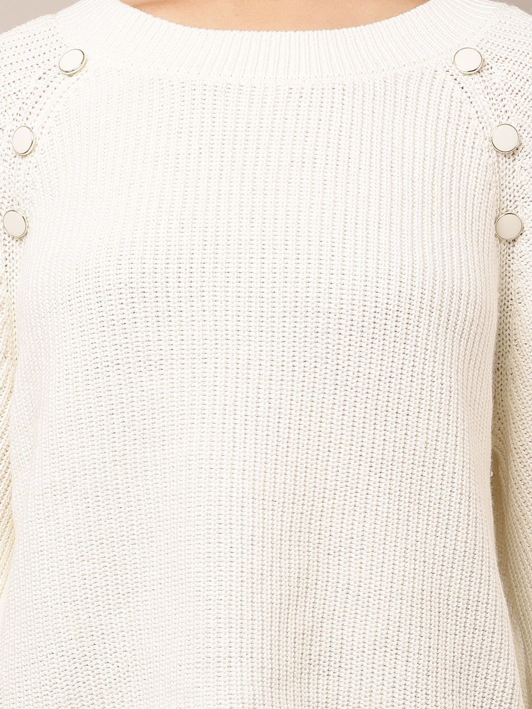 Cotton Crew neck with Full Sleeve White Sweater