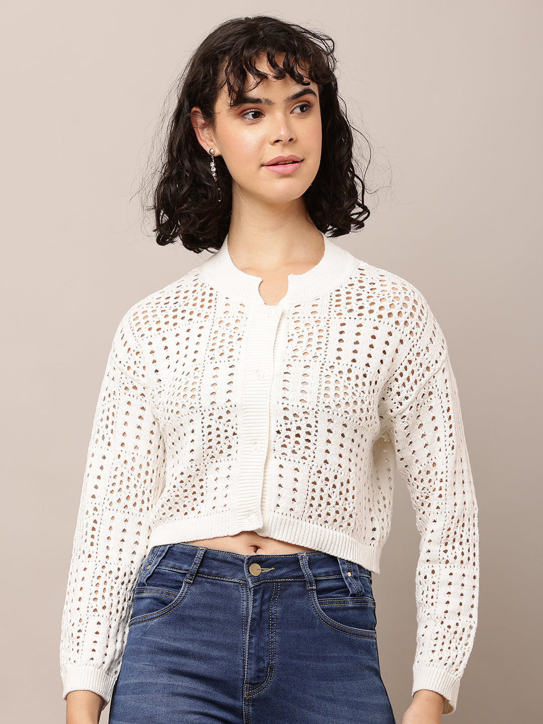Cotton Full Sleeve with Round Neck white Cardigan