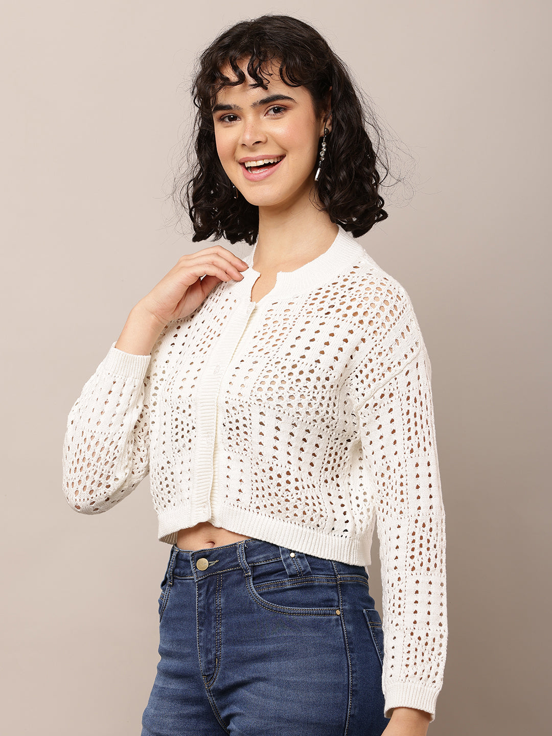 Cotton Full Sleeve with Round Neck white Cardigan