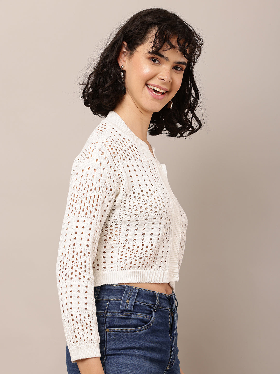 Cotton Full Sleeve with Round Neck white Cardigan
