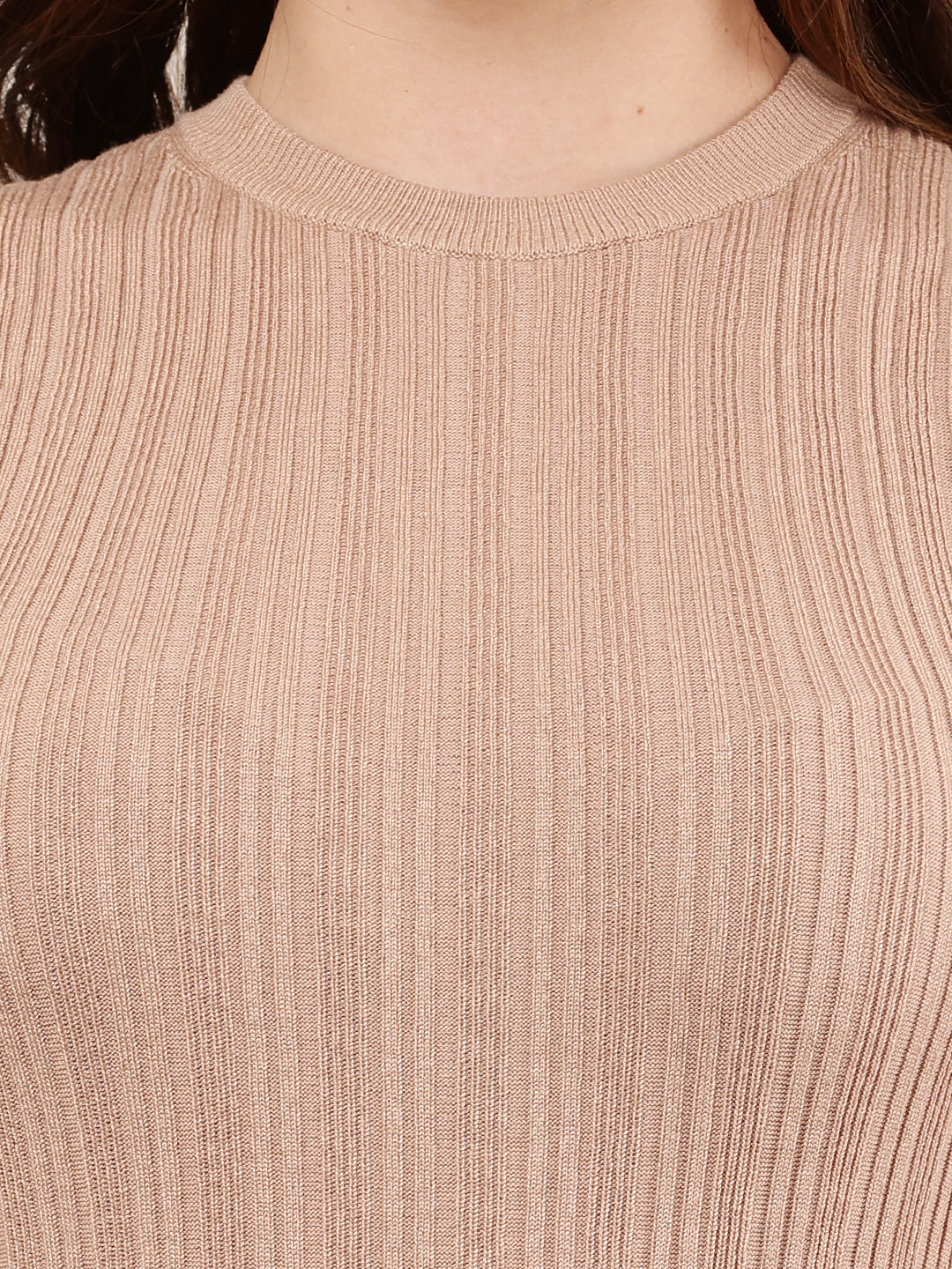 Viscose Sleeveless with Crew Neck Bodycon Brown Dress