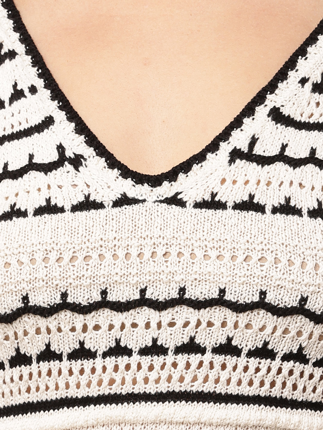 Cotton Sleeveless with V-Neck Crochet Multicolour Top