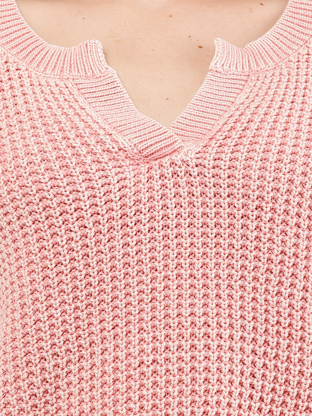 Cotton Full Sleeve with V-Neck Pink Baggy style Knitted Sweater