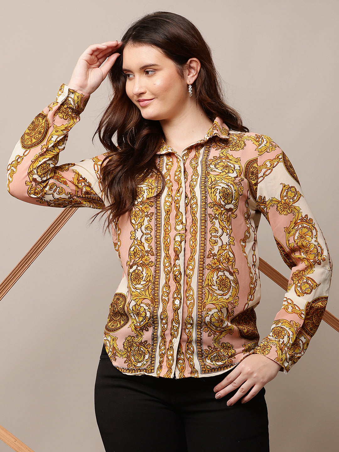 Polyester Full Sleeve with Shirt Collar Printed Multicolour Shirt