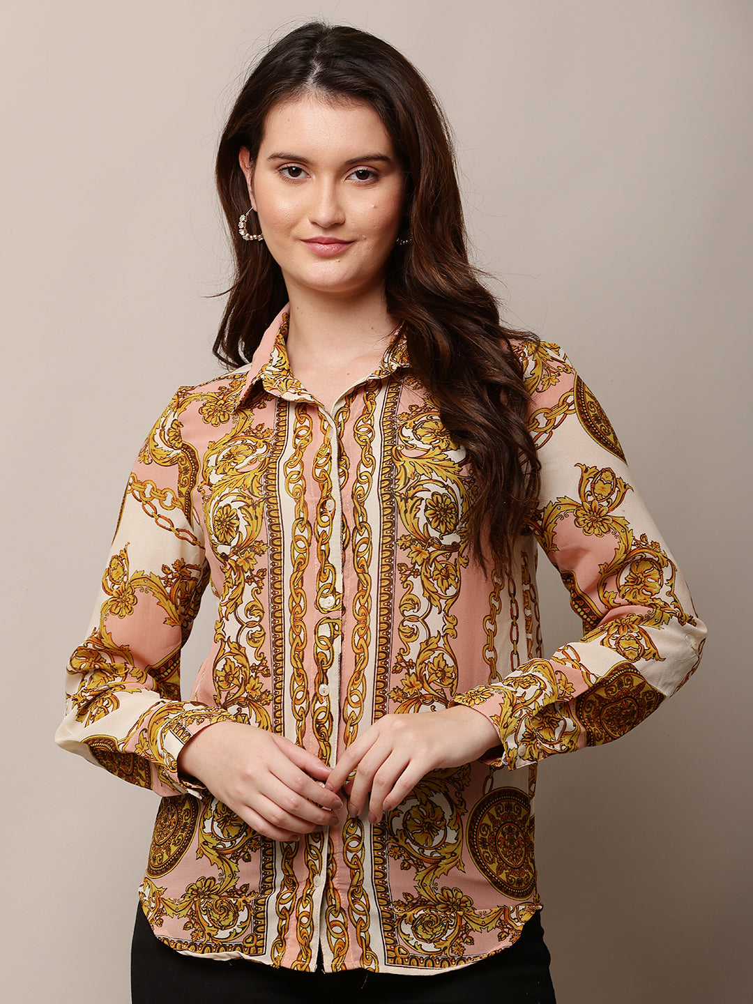 Polyester Full Sleeve with Shirt Collar Printed Multicolour Shirt