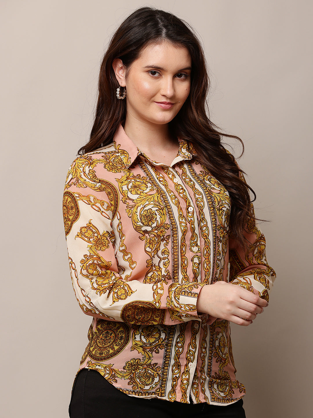 Polyester Full Sleeve with Shirt Collar Printed Multicolour Shirt