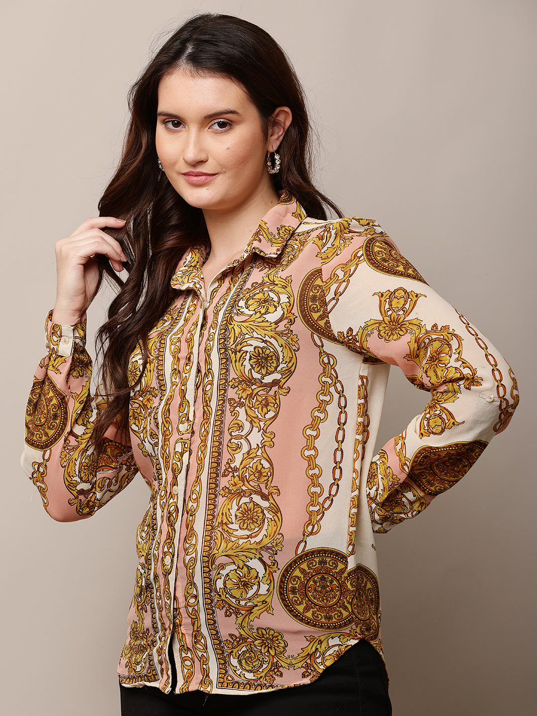 Polyester Full Sleeve with Shirt Collar Printed Multicolour Shirt