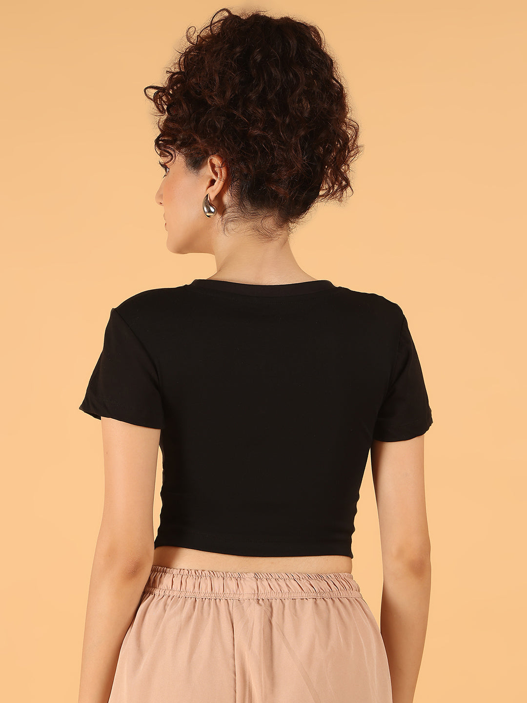 Black Graphic Crop Top – Los Angeles Print | Stretchable Viscose Blend