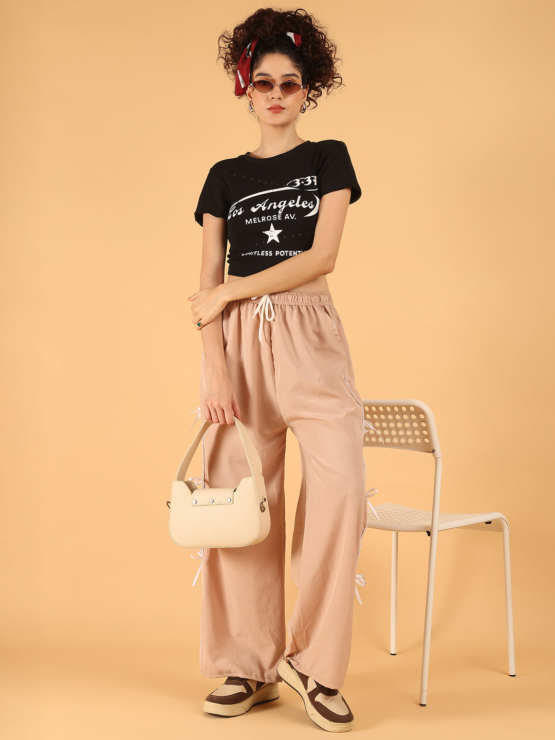 Black Graphic Crop Top – Los Angeles Print | Stretchable Viscose Blend