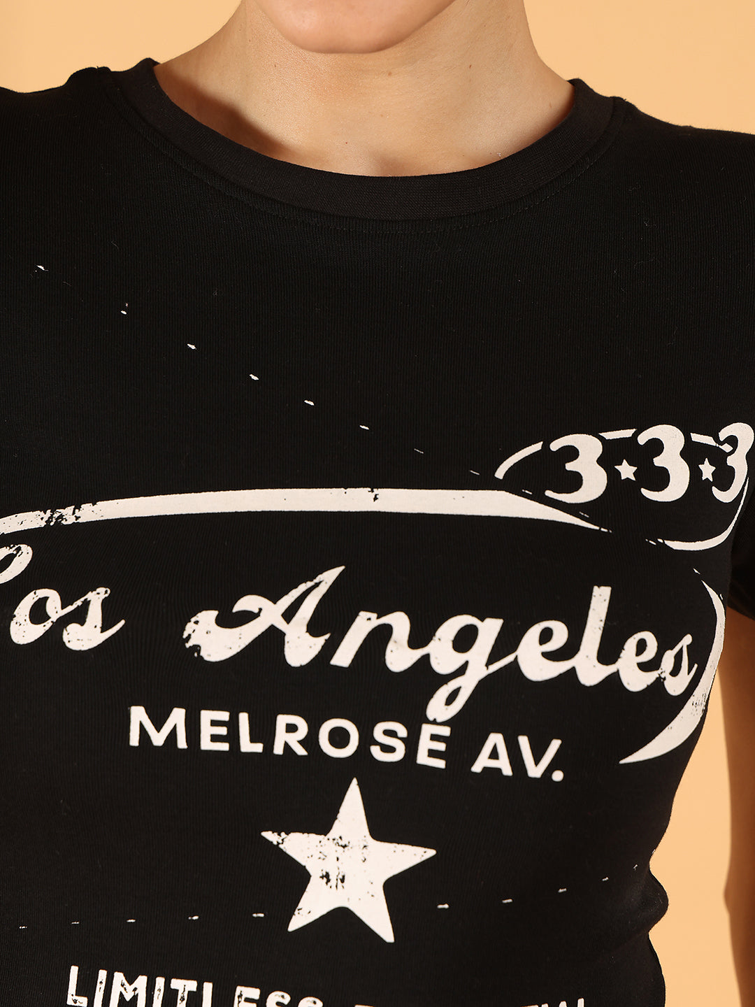 Black Graphic Crop Top – Los Angeles Print | Stretchable Viscose Blend