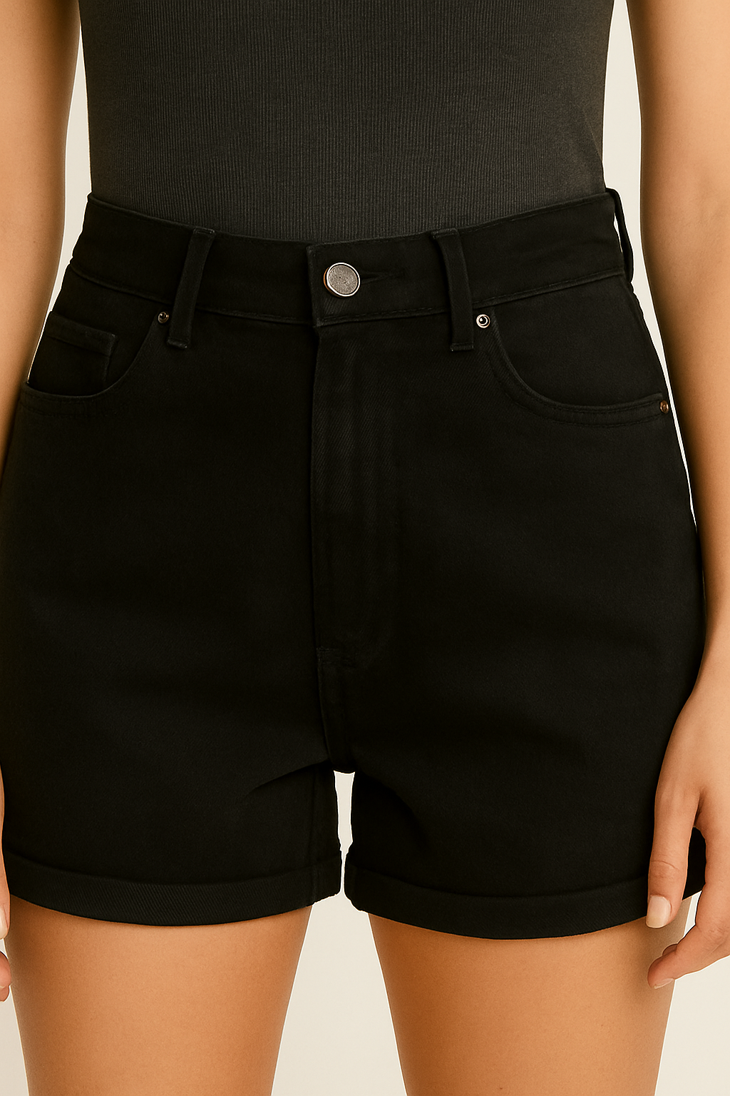 Cotton Black High-Waist Denim Shorts