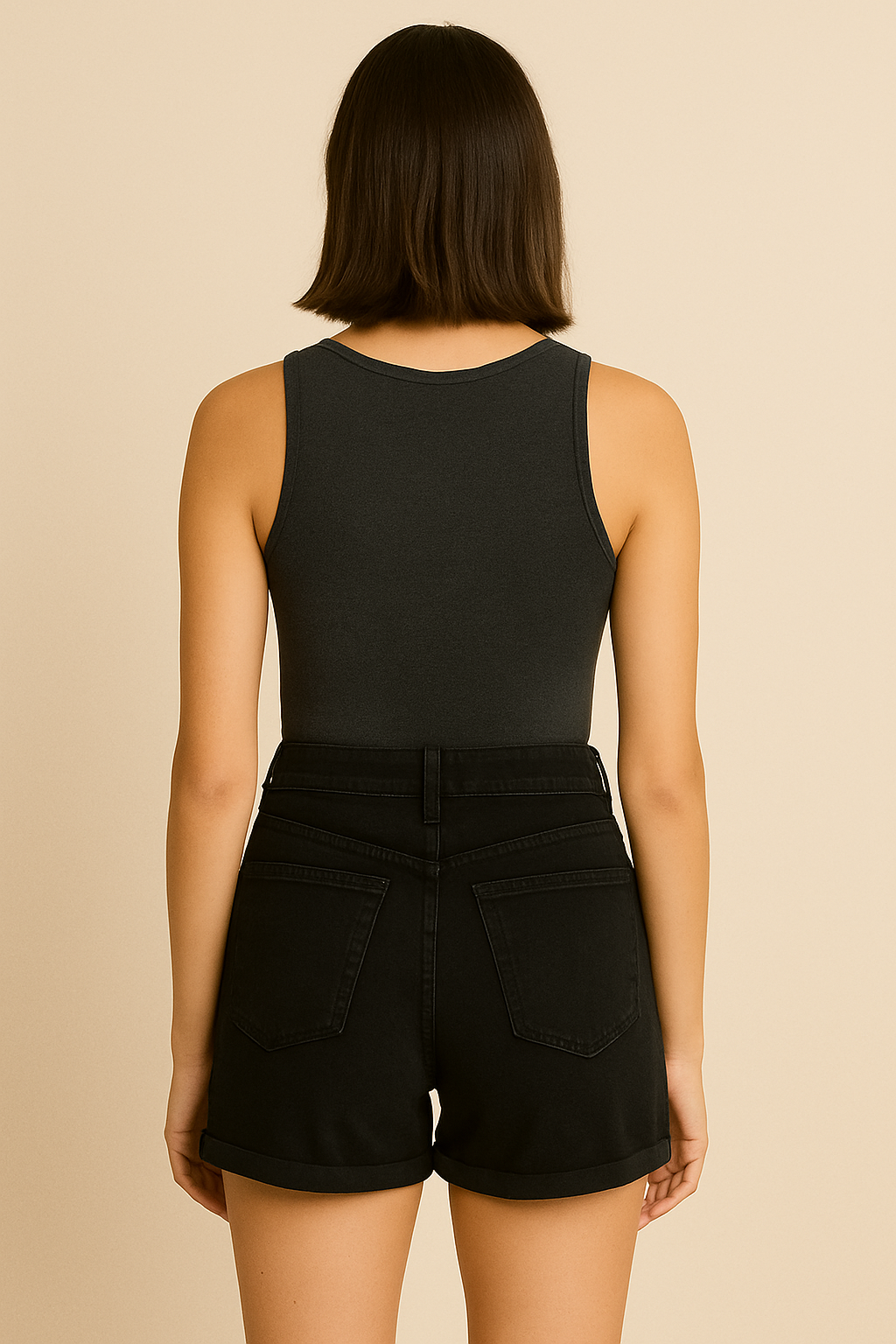 Cotton Black High-Waist Denim Shorts