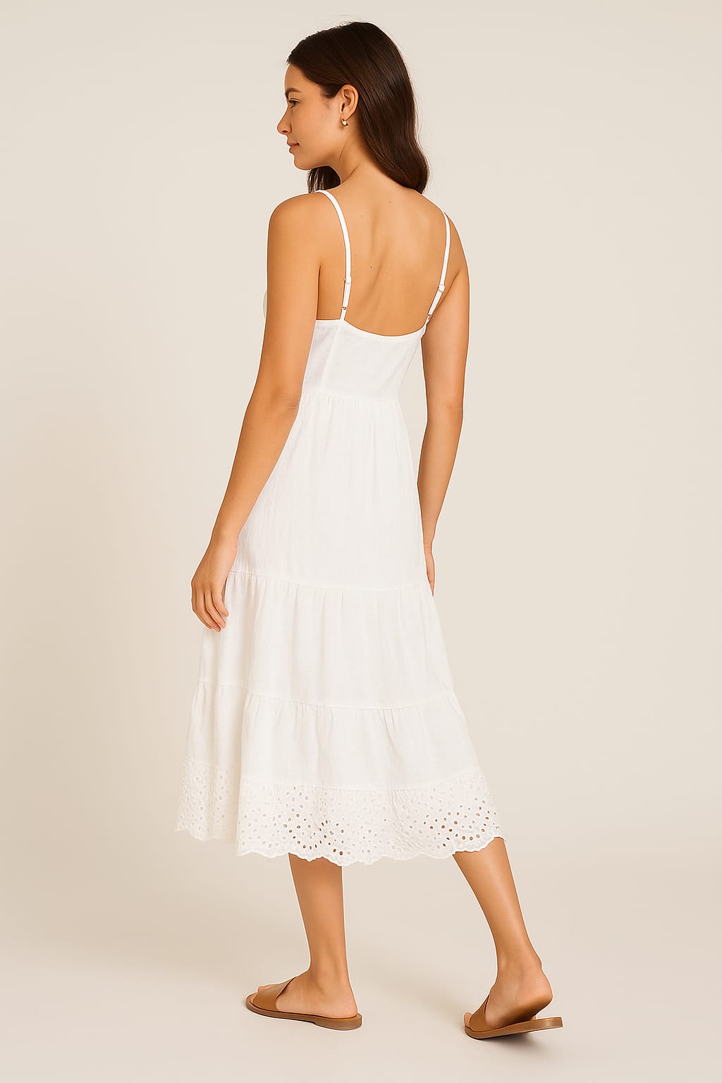 White Cotton Button-Down Midi Dress