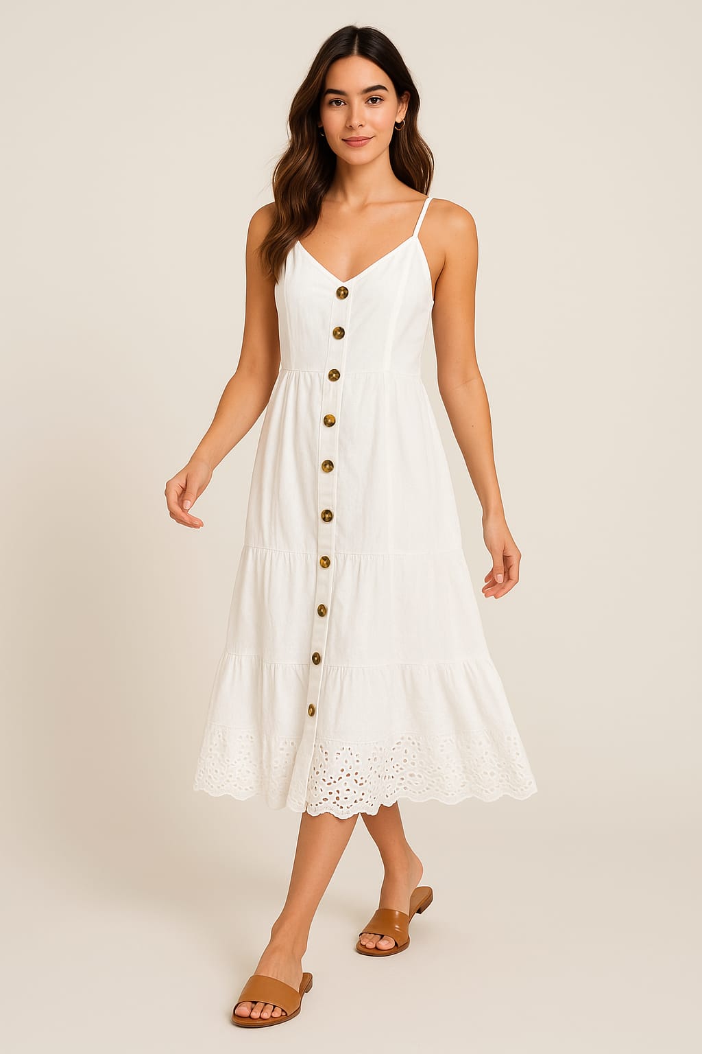 White Cotton Button-Down Midi Dress