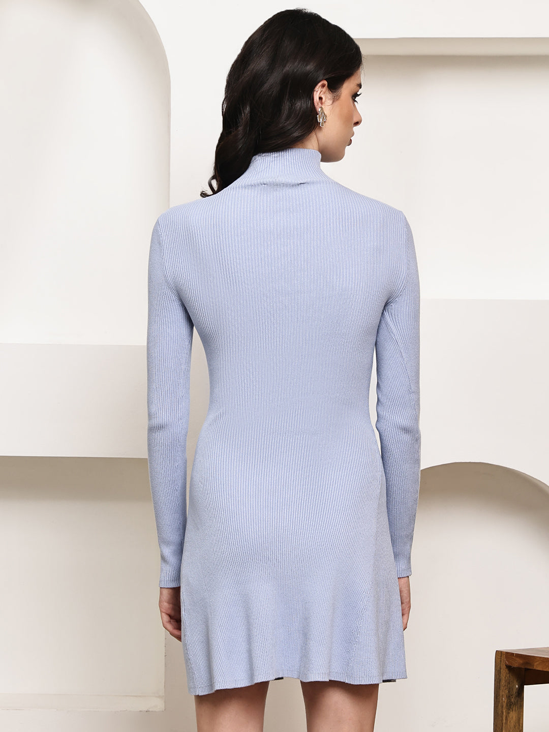 Acrylic Stretchable Fit & Flare Knit Dress – Sky Blue