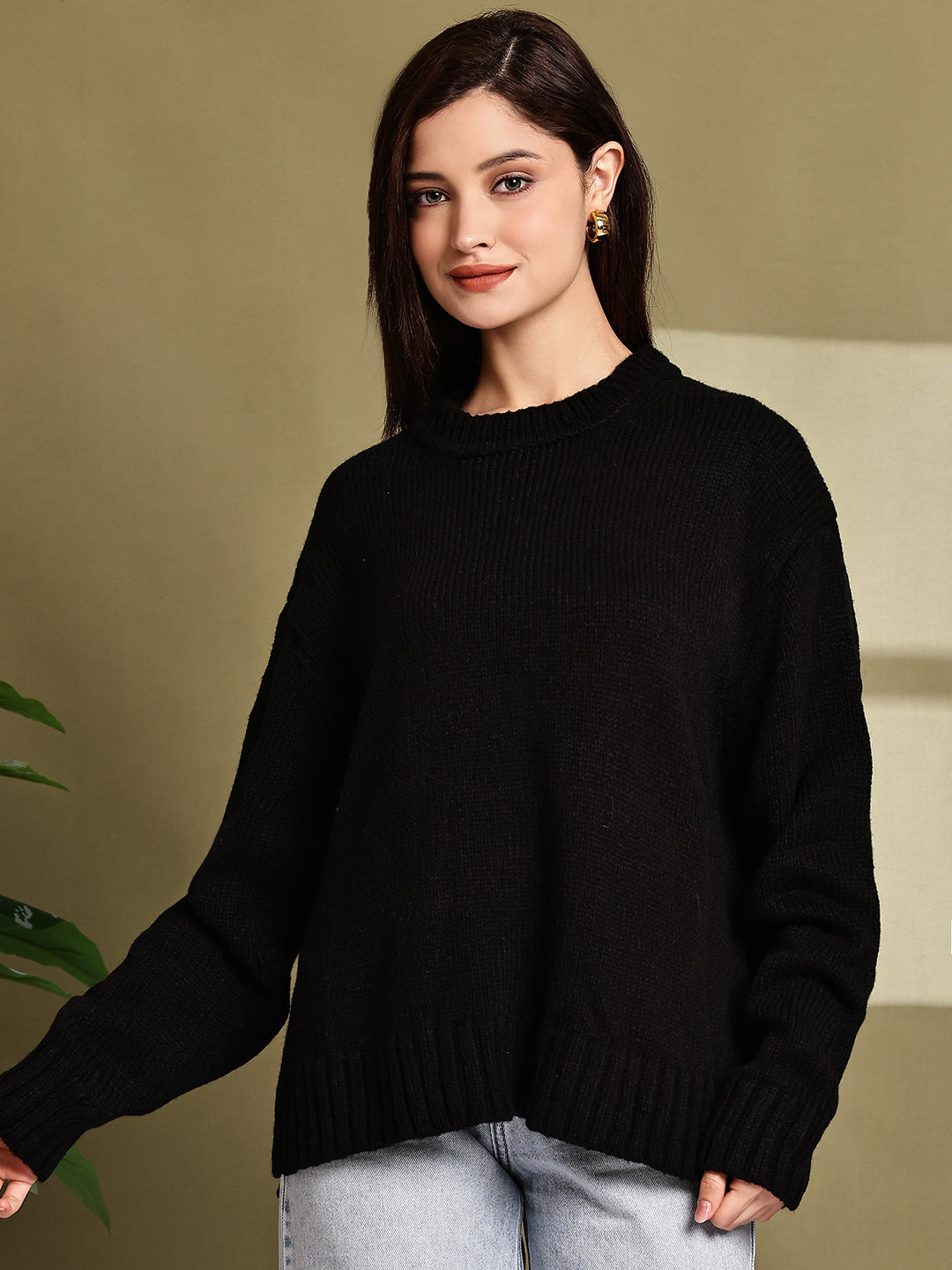 Acrylic Full Sleeve with Oversized Black Knit Sweater