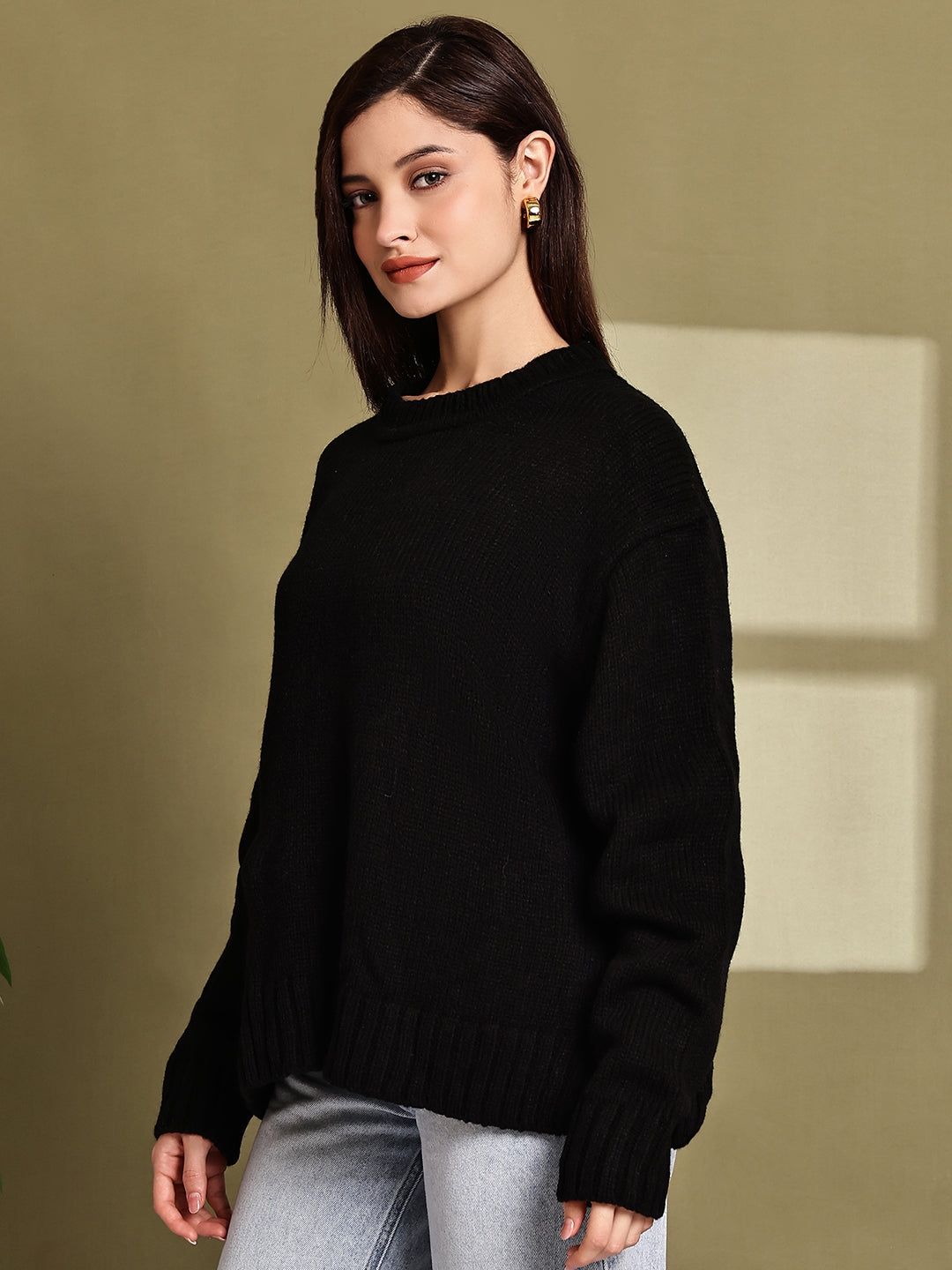 Acrylic Full Sleeve with Oversized Black Knit Sweater