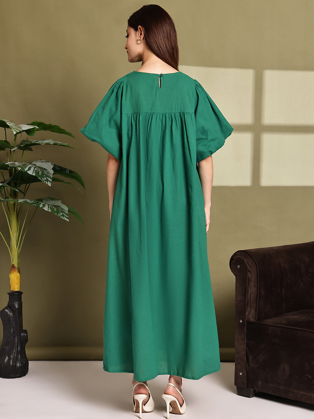 Cotton Loose Fit Maxi Dress – Green