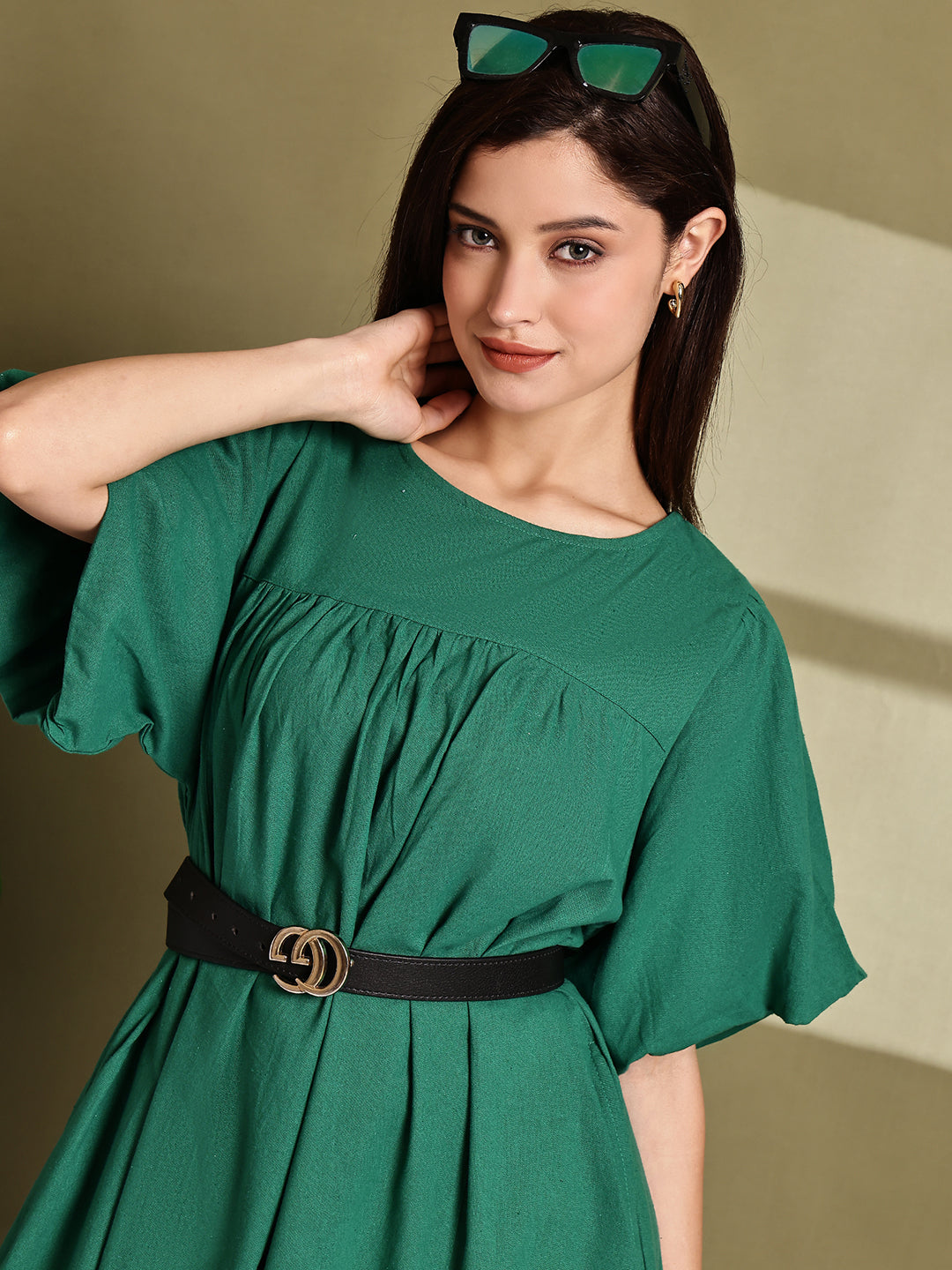 Cotton Loose Fit Maxi Dress – Green