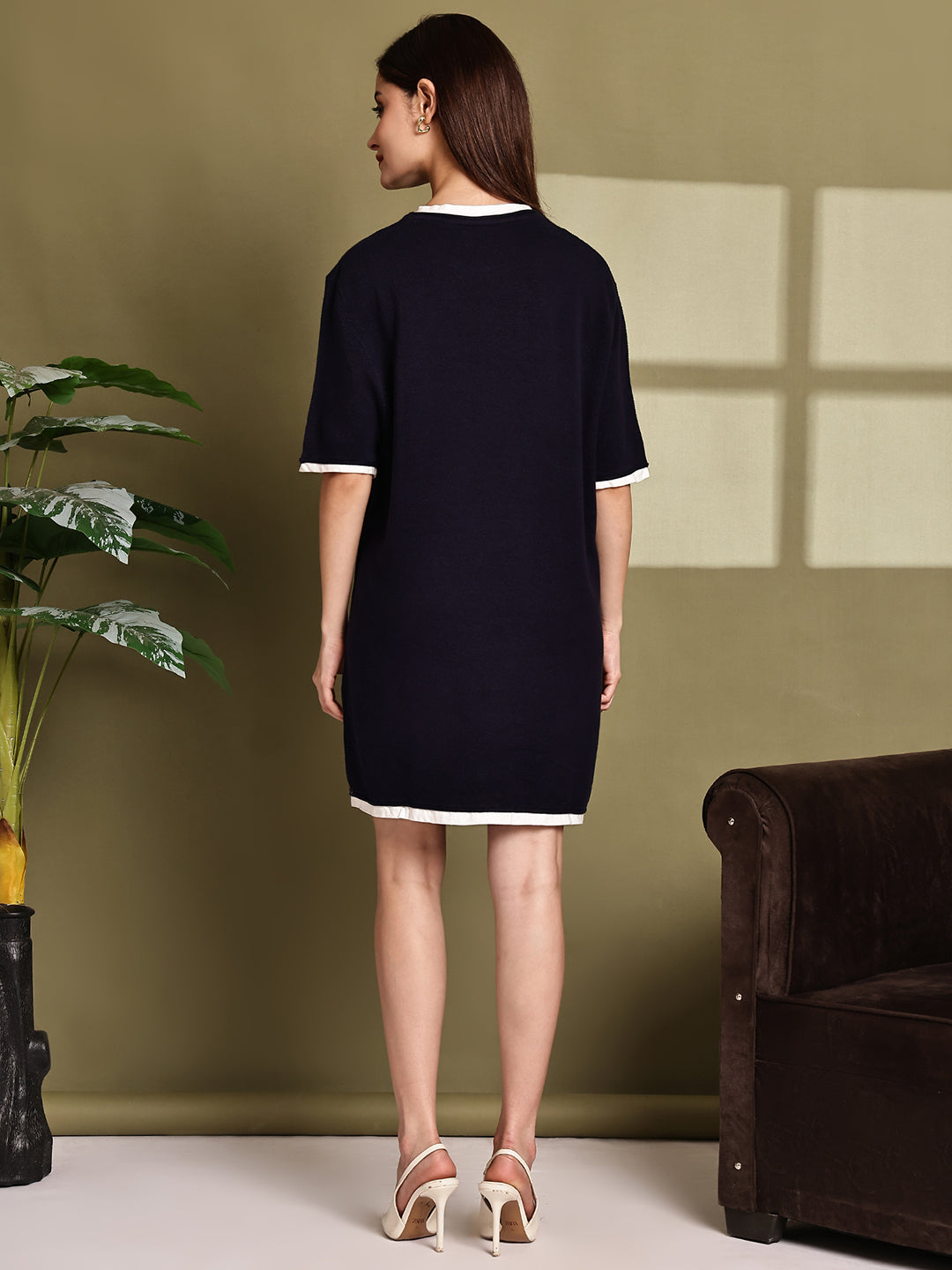 Cotton Dark Blue Mini Shift Dress