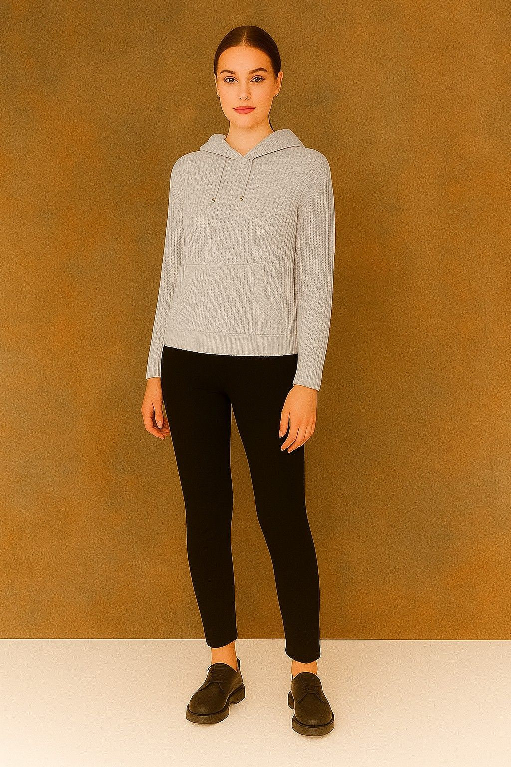 Acrylic Full Sleeve Grey Knitted Hoodie Sweater