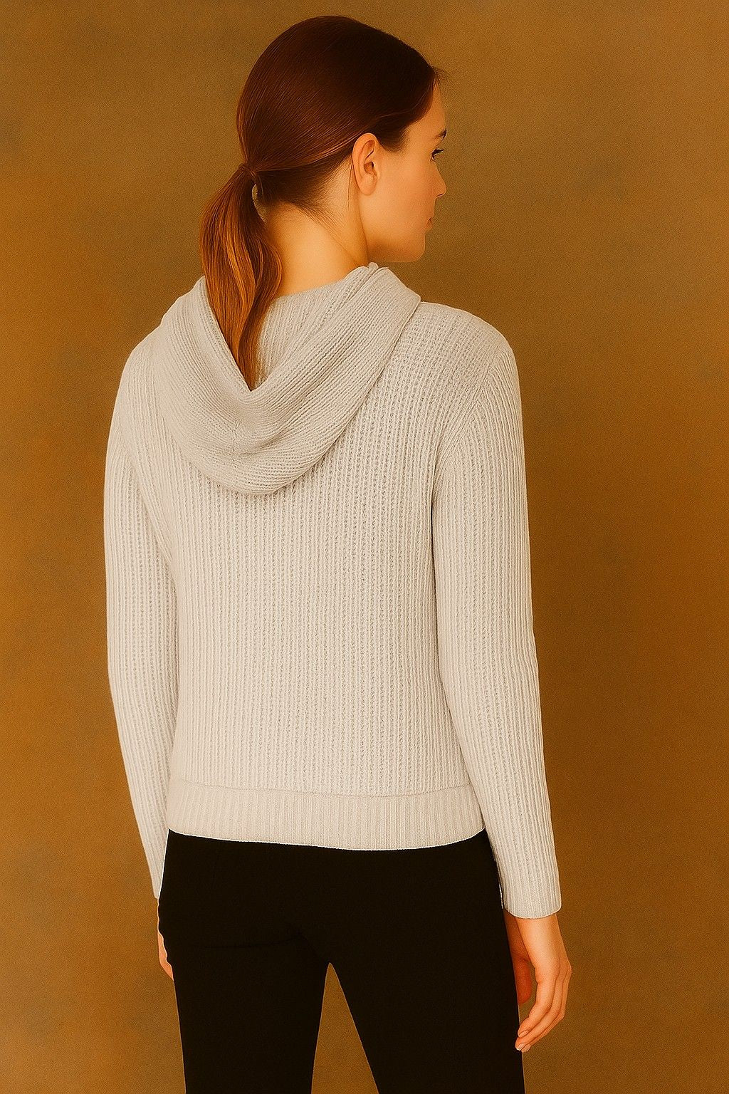 Acrylic Full Sleeve Grey Knitted Hoodie Sweater