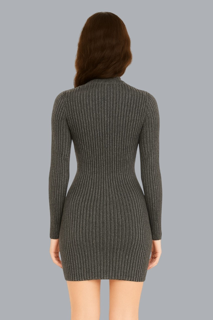 Viscose Black Metallic Ribbed Bodycon Dress