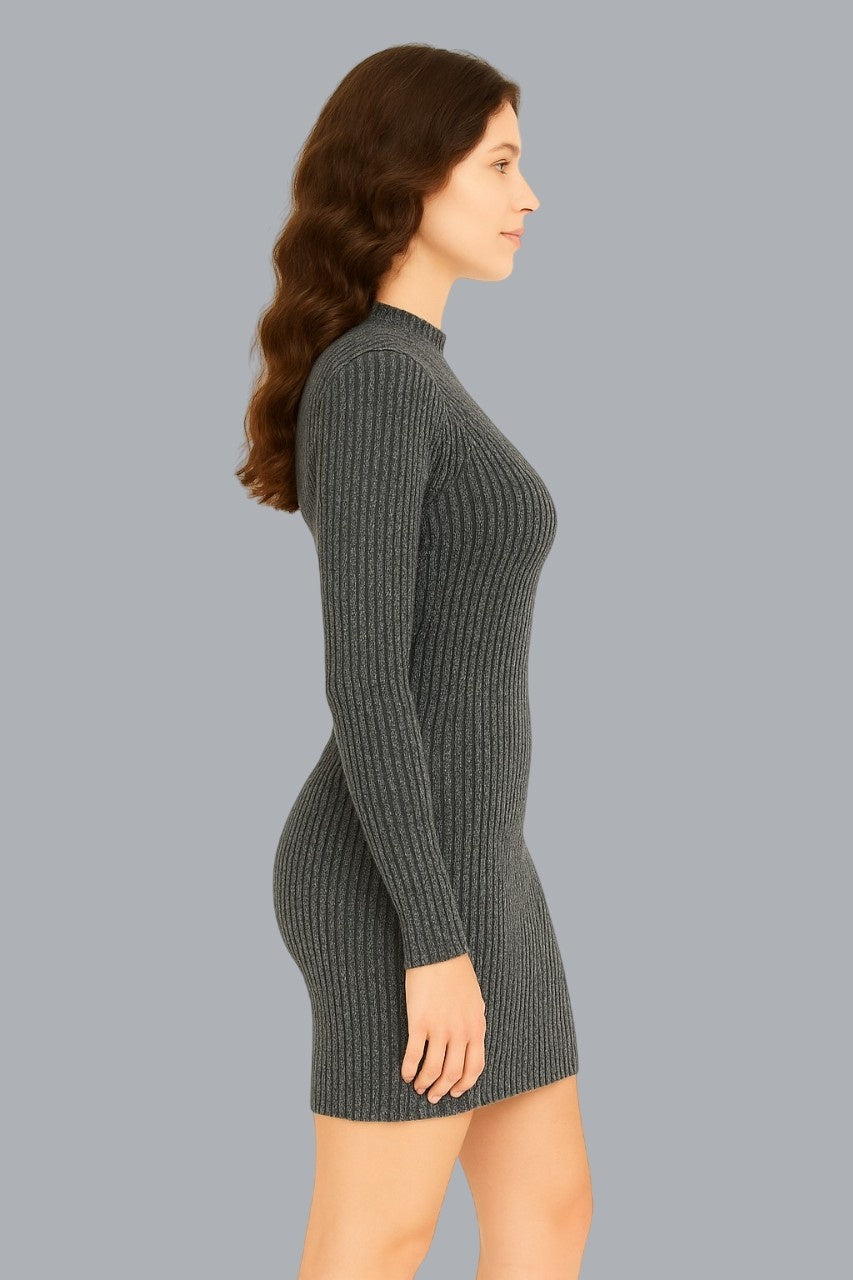 Viscose Black Metallic Ribbed Bodycon Dress