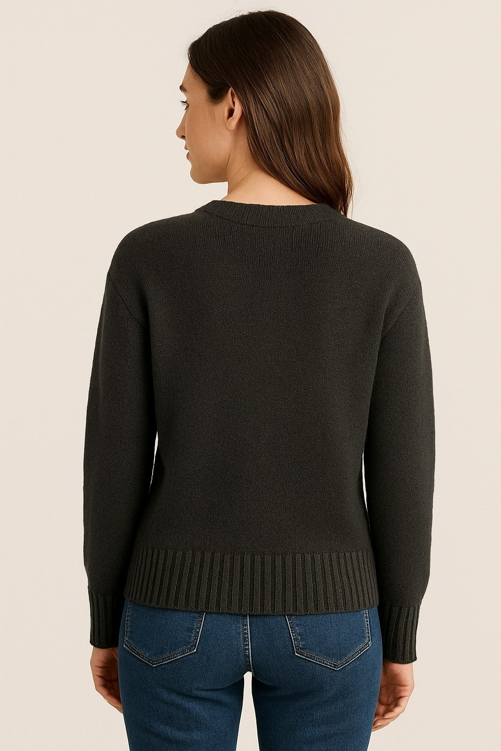 Acrylic Full Sleeve with Round Neck Black Loose Fit Sweater