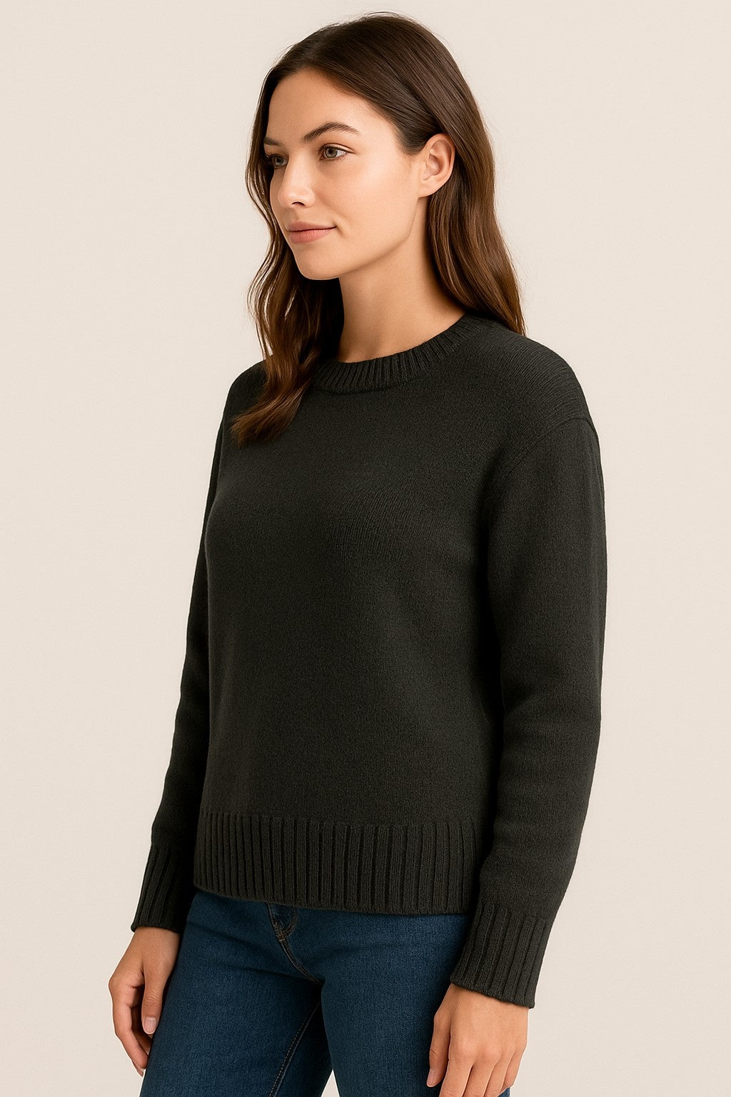 Acrylic Full Sleeve with Round Neck Black Loose Fit Sweater
