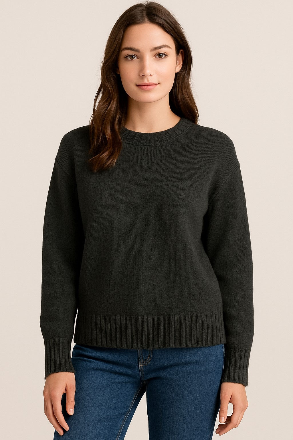 Acrylic Full Sleeve with Round Neck Black Loose Fit Sweater