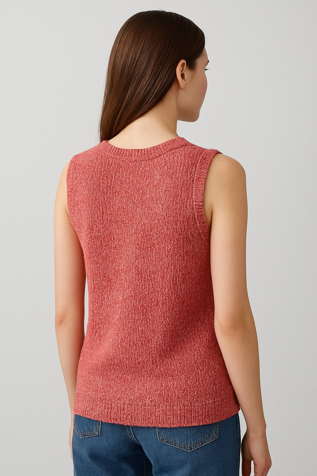 Acrylic Stretchable Red Sleeveless Sweater