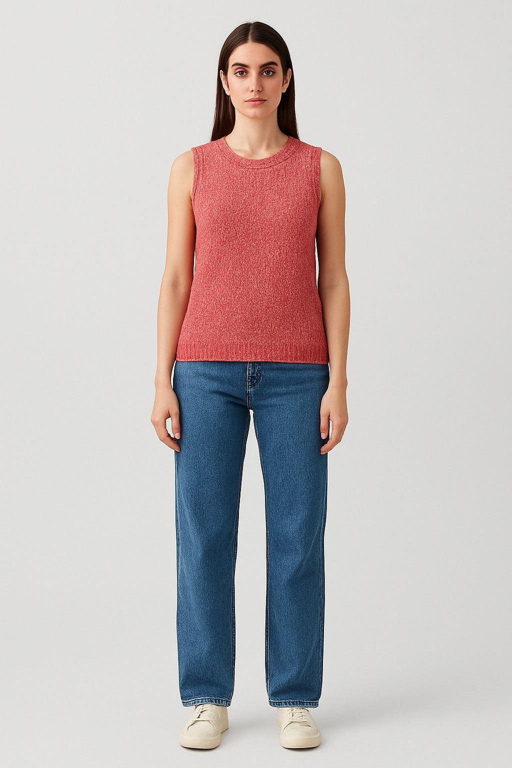 Acrylic Stretchable Red Sleeveless Sweater