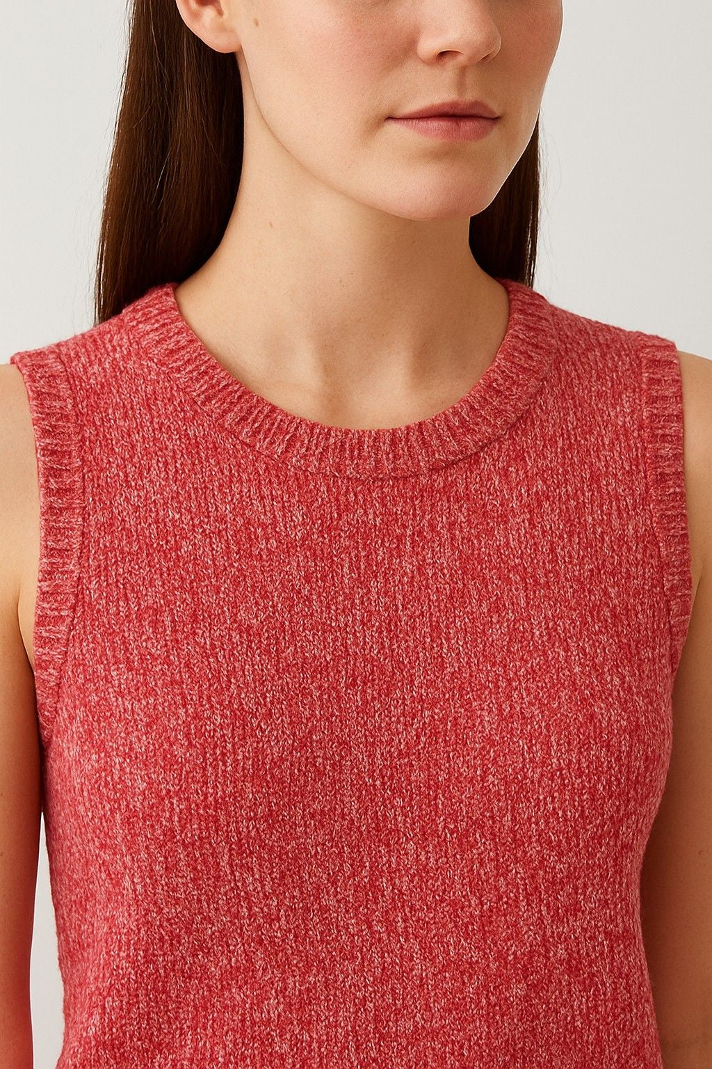 Acrylic Stretchable Red Sleeveless Sweater