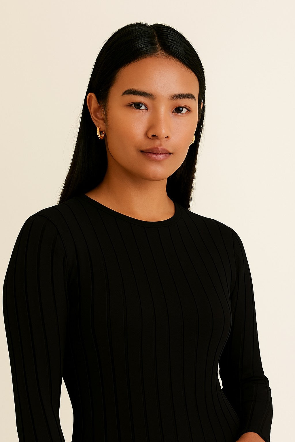 Acrylic Black Ribbed Knit Bodycon Midi Dress